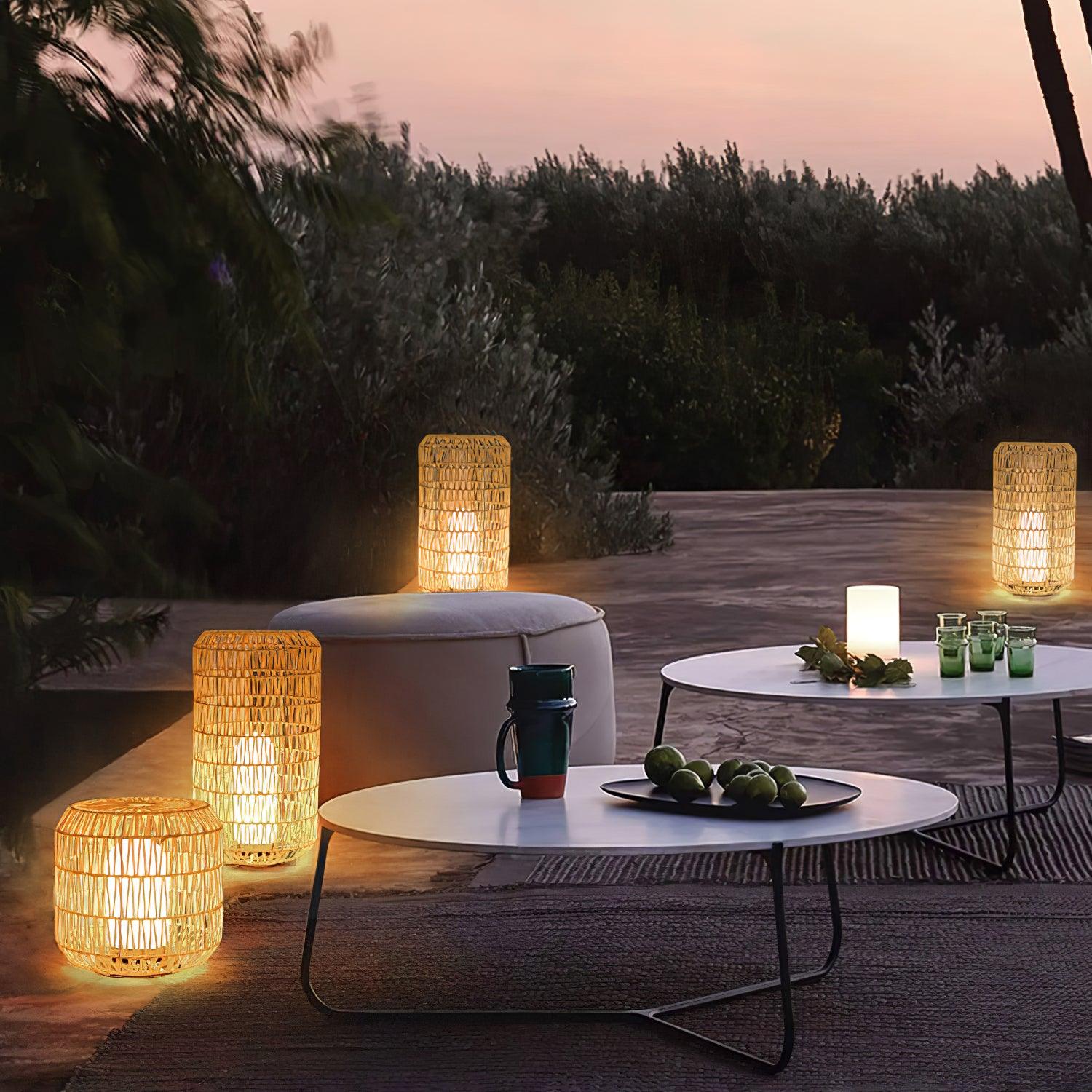 Modern Handcrafted Woven Rattan Outdoor Garden Lamp Waterproof LED Landscape Lighting