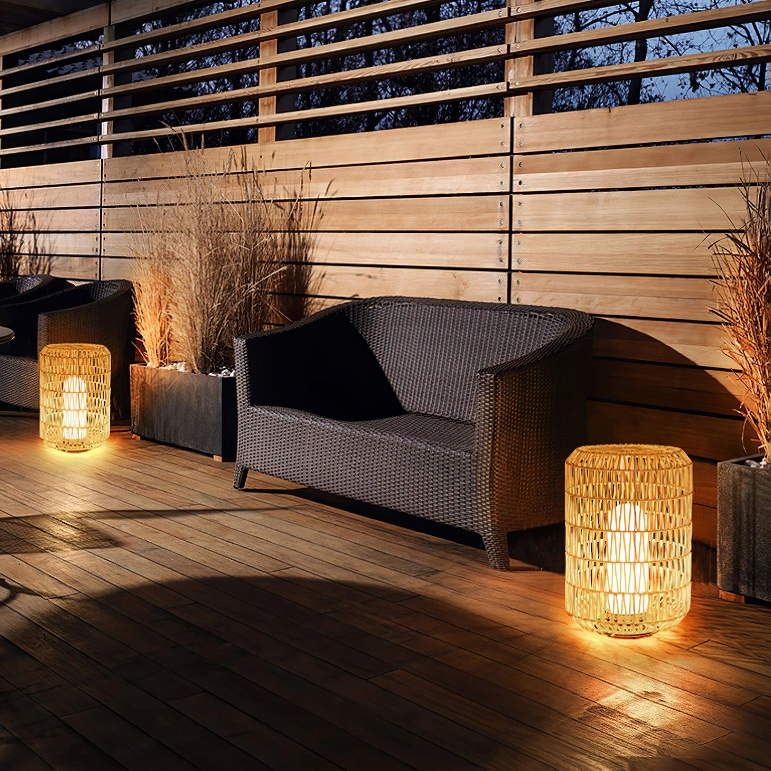 Modern Handcrafted Woven Rattan Outdoor Garden Lamp Waterproof LED Landscape Lighting