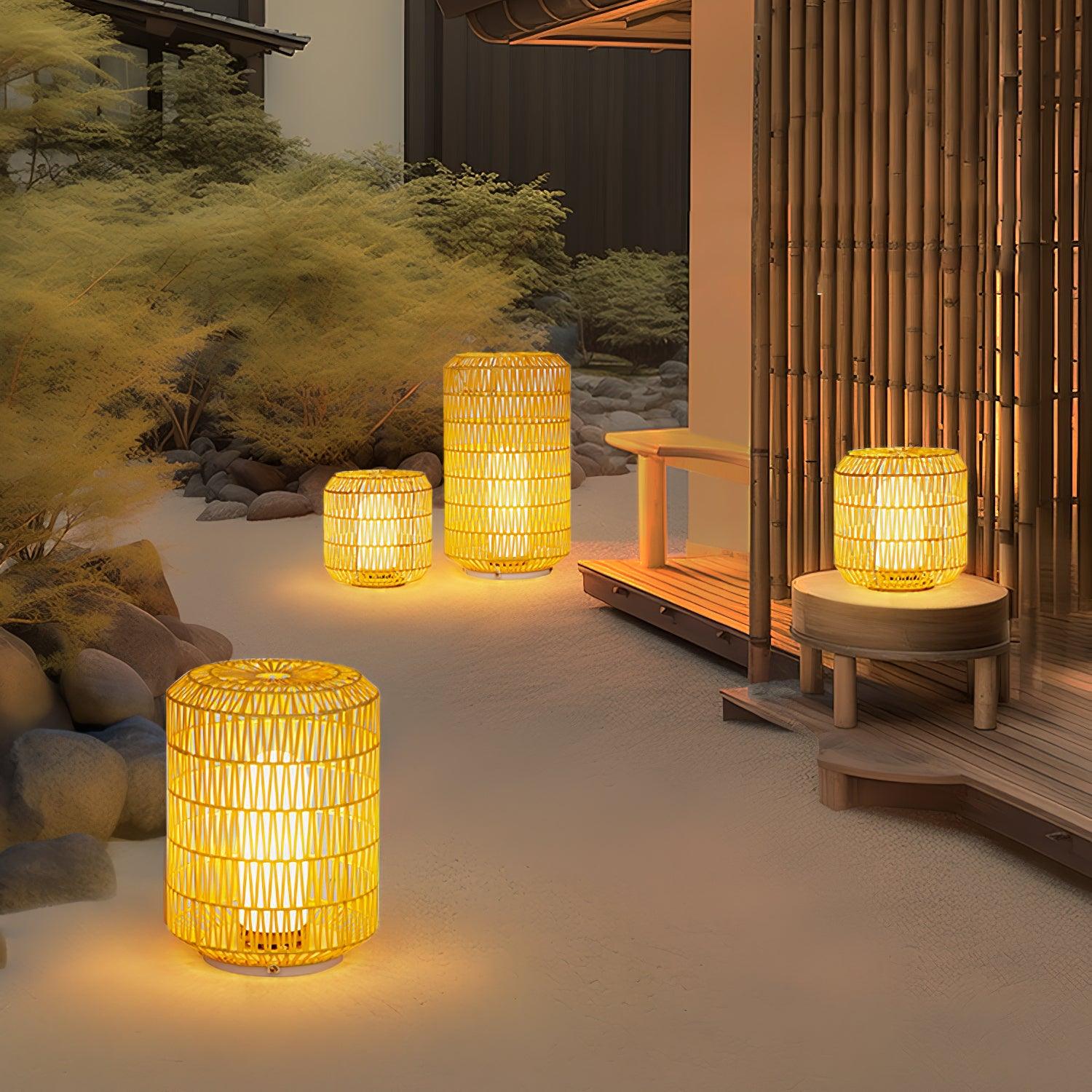 Modern Handcrafted Woven Rattan Outdoor Garden Lamp Waterproof LED Landscape Lighting