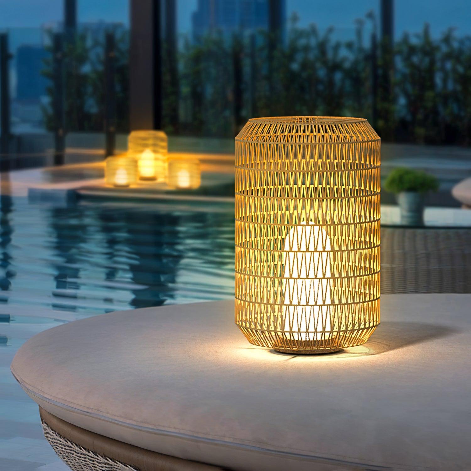 Modern Handcrafted Woven Rattan Outdoor Garden Lamp Waterproof LED Landscape Lighting