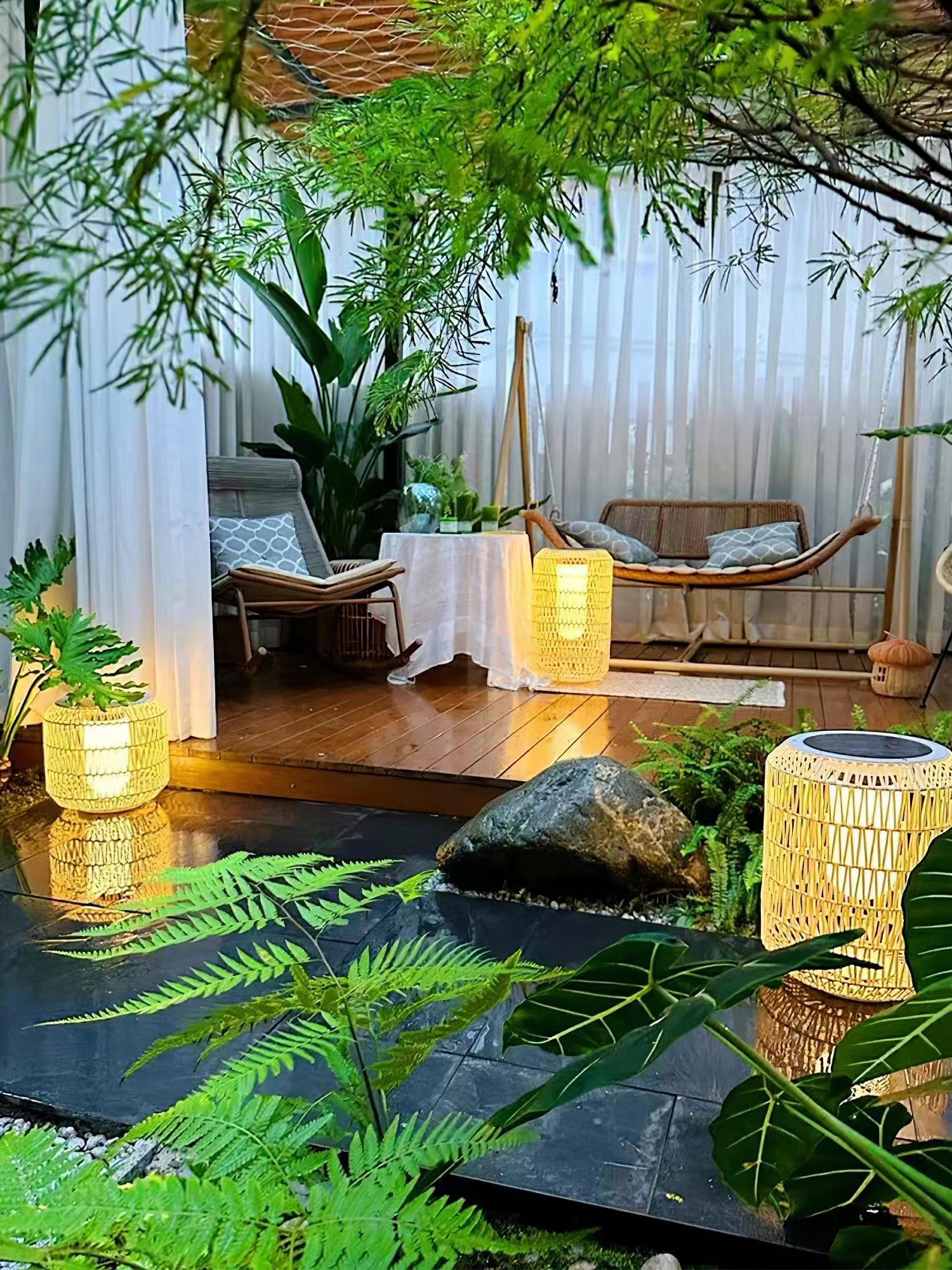 Modern Handcrafted Woven Rattan Outdoor Garden Lamp Waterproof LED Landscape Lighting