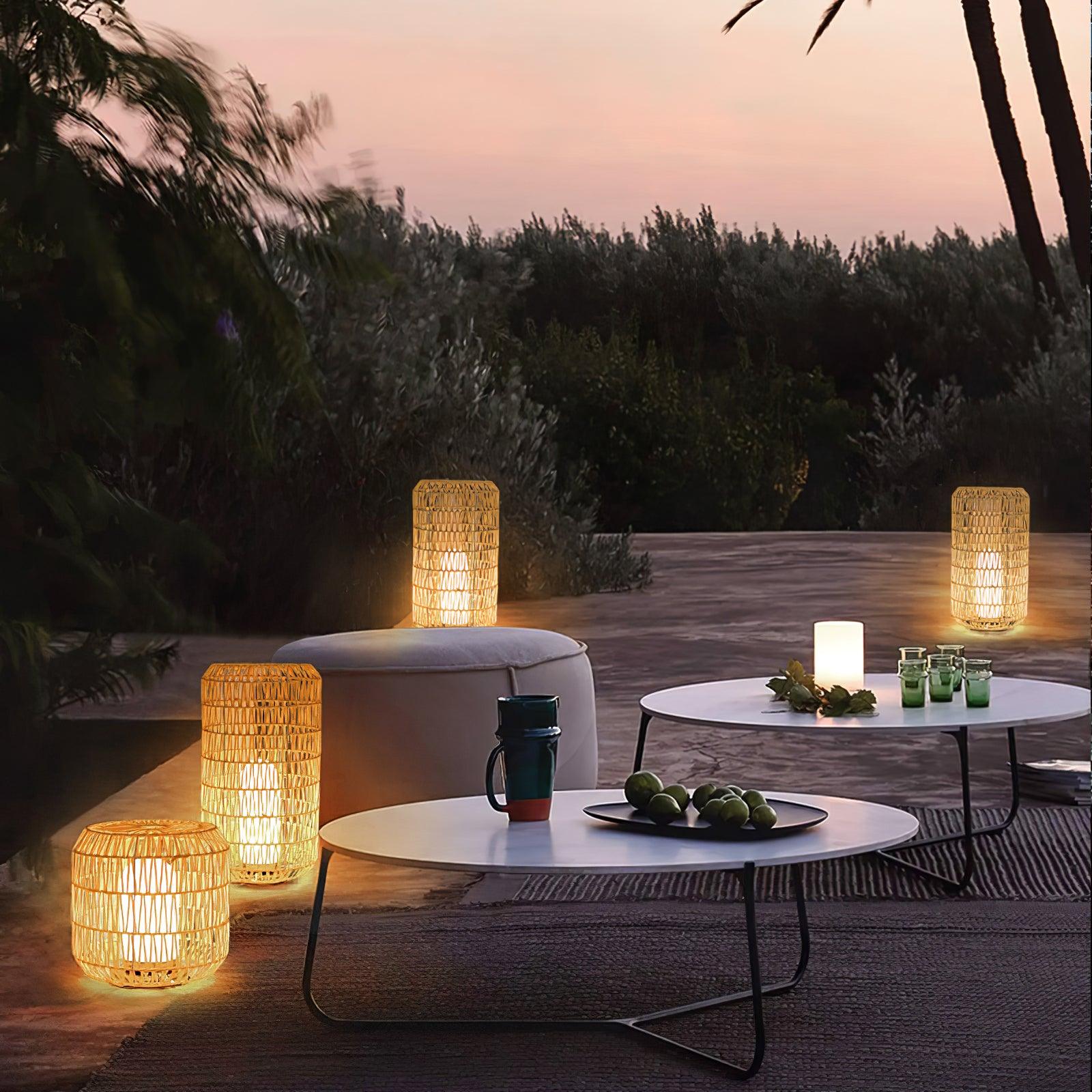 Modern Handcrafted Woven Rattan Outdoor Garden Lamp Waterproof LED Landscape Lighting