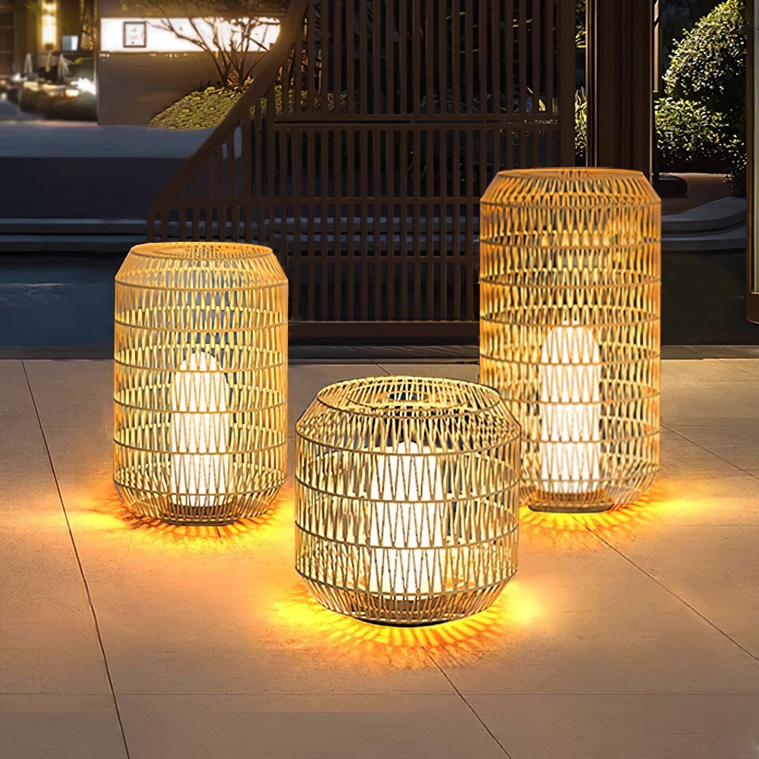 Modern Handcrafted Woven Rattan Outdoor Garden Lamp Waterproof LED Landscape Lighting