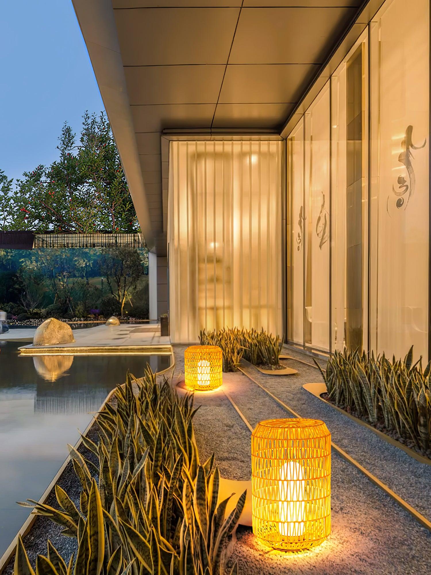 Modern Handcrafted Woven Rattan Outdoor Garden Lamp Waterproof LED Landscape Lighting