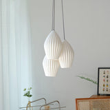 Modern Handmade Bone China Ribbed Ceramic Pendant Light for Dining Room and Living Room Decor