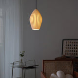 Modern Handmade Bone China Ribbed Ceramic Pendant Light for Dining Room and Living Room Decor