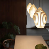 Modern Handmade Bone China Ribbed Ceramic Pendant Light for Dining Room and Living Room Decor