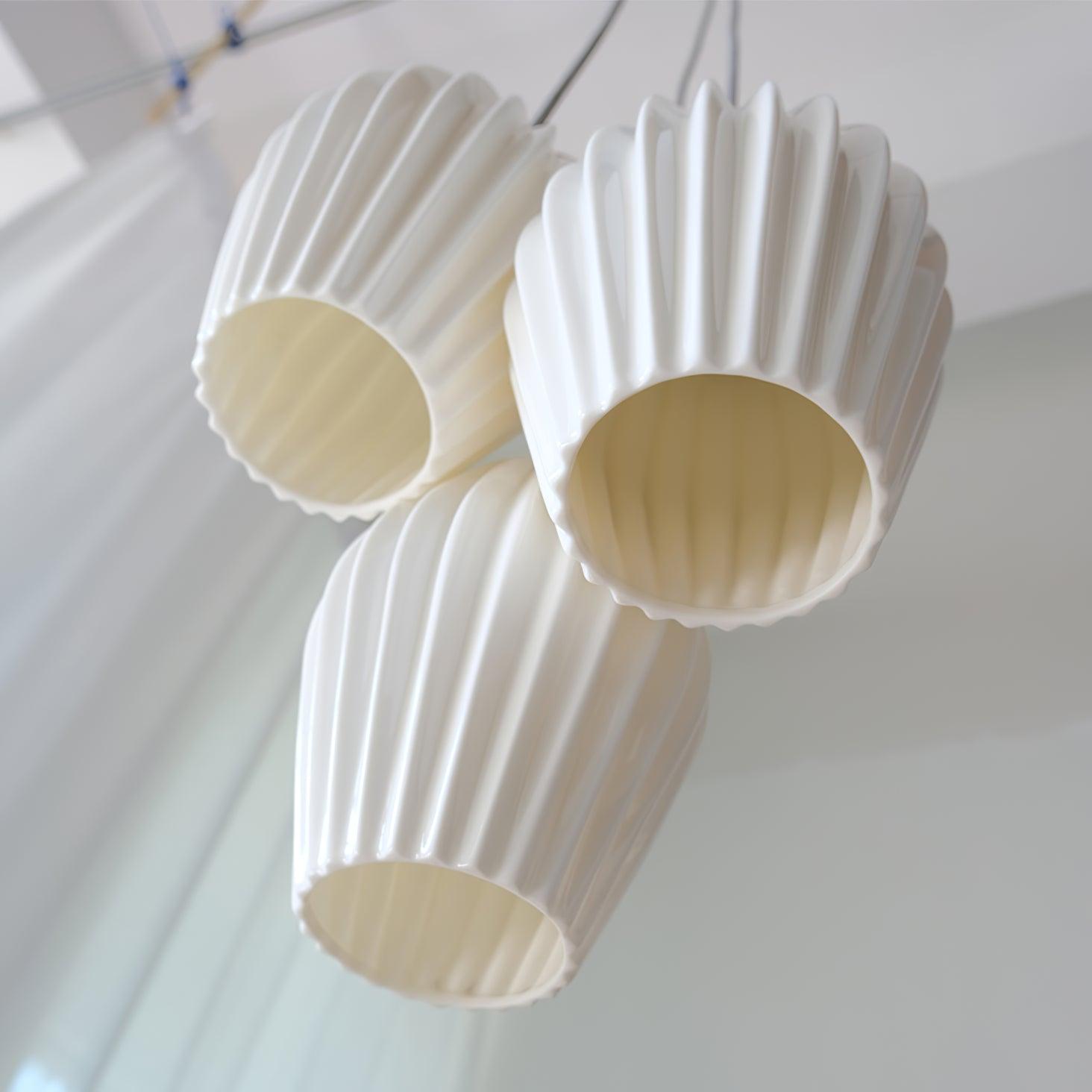 Modern Handmade Bone China Ribbed Ceramic Pendant Light for Dining Room and Living Room Decor