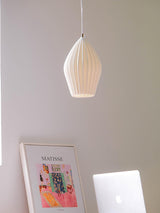 Modern Handmade Bone China Ribbed Ceramic Pendant Light for Dining Room and Living Room Decor