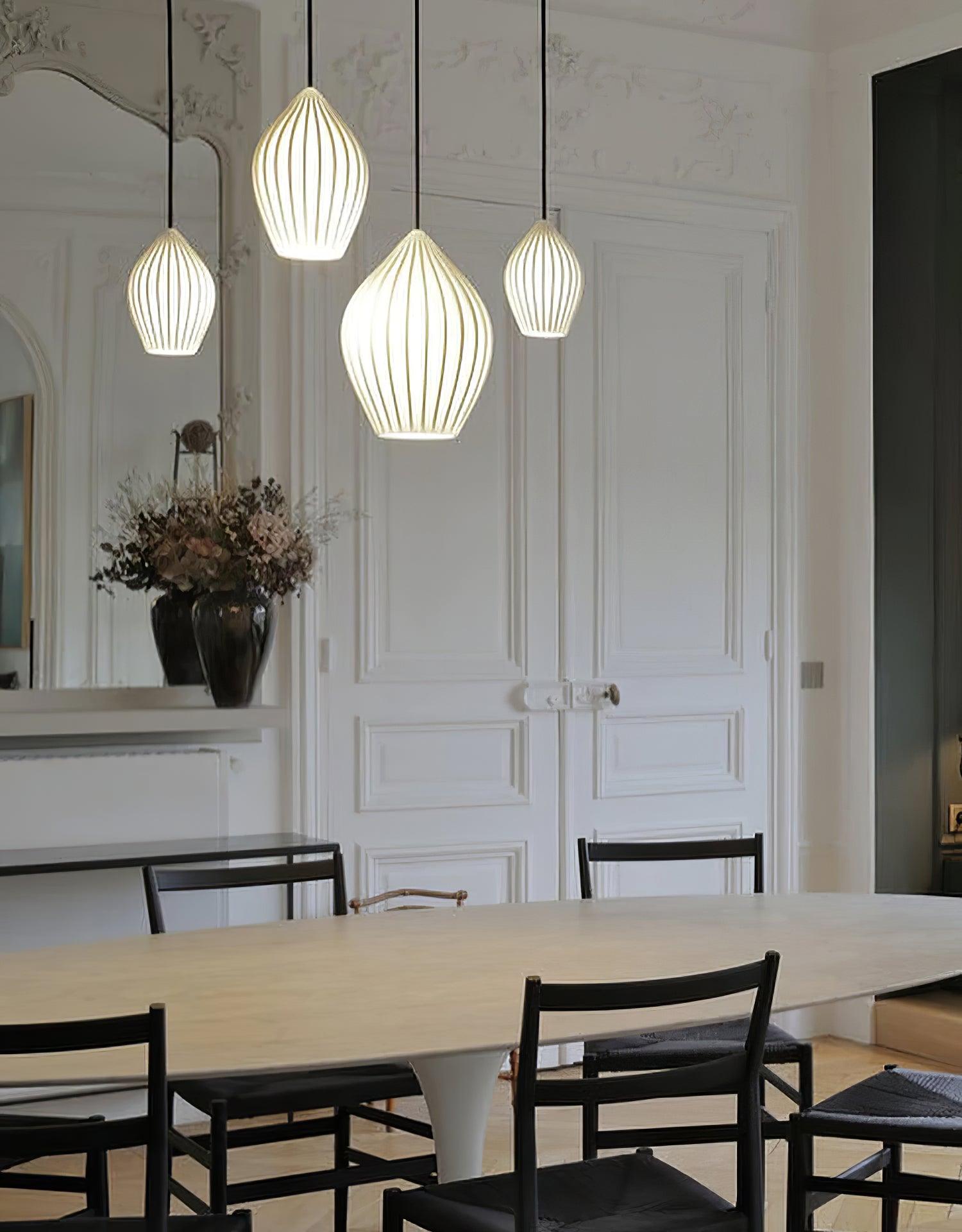 Modern Handmade Bone China Ribbed Ceramic Pendant Light for Dining Room and Living Room Decor