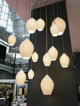 Modern Handmade Bone China Ribbed Ceramic Pendant Light for Dining Room and Living Room Decor