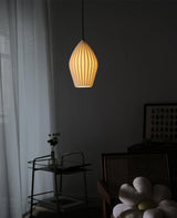 Modern Handmade Bone China Ribbed Ceramic Pendant Light for Dining Room and Living Room Decor