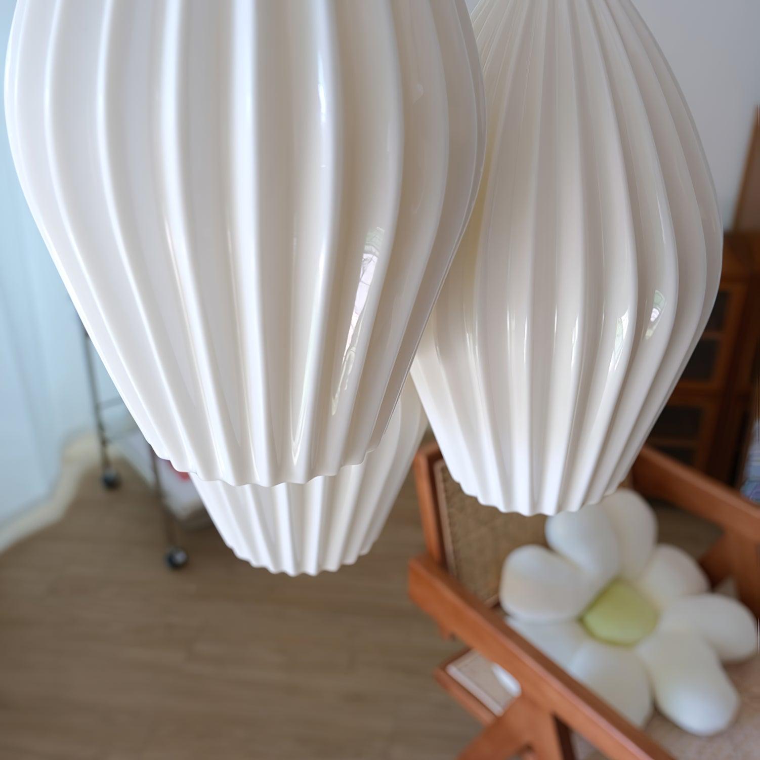 Modern Handmade Bone China Ribbed Ceramic Pendant Light for Dining Room and Living Room Decor