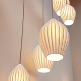 Modern Handmade Bone China Ribbed Ceramic Pendant Light for Dining Room and Living Room Decor