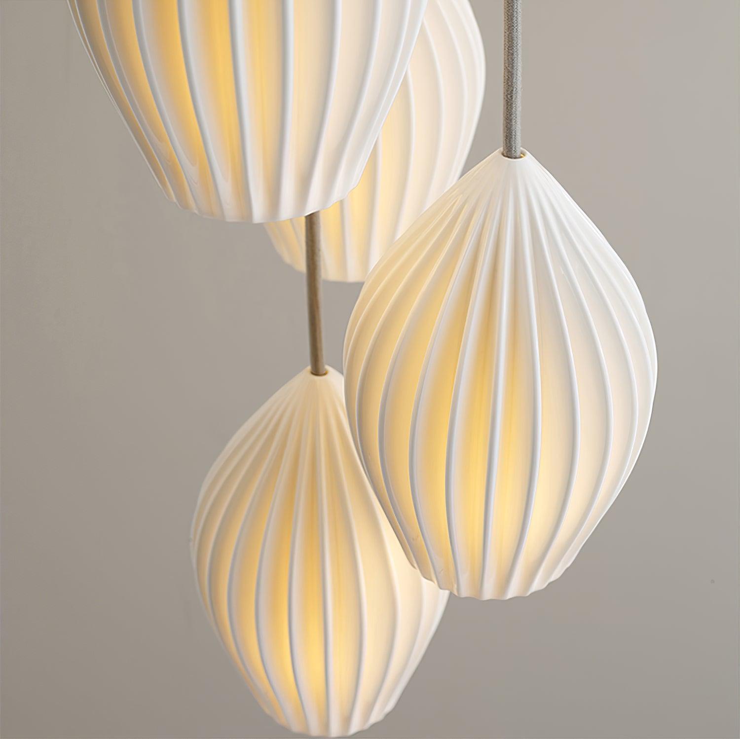 Modern Handmade Bone China Ribbed Ceramic Pendant Light for Dining Room and Living Room Decor