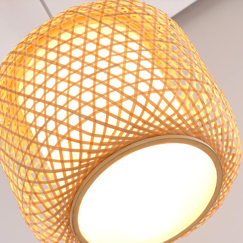 Modern Handwoven Bamboo Cylinder Pendant Light Natural Wood Hanging Lamp for Hallway