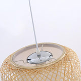 Modern Handwoven Bamboo Cylinder Pendant Light Natural Wood Hanging Lamp for Hallway