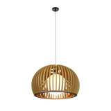 Modern Hemispherical Wood Birdcage Pendant Light with Glass Ball Shade for Living Room