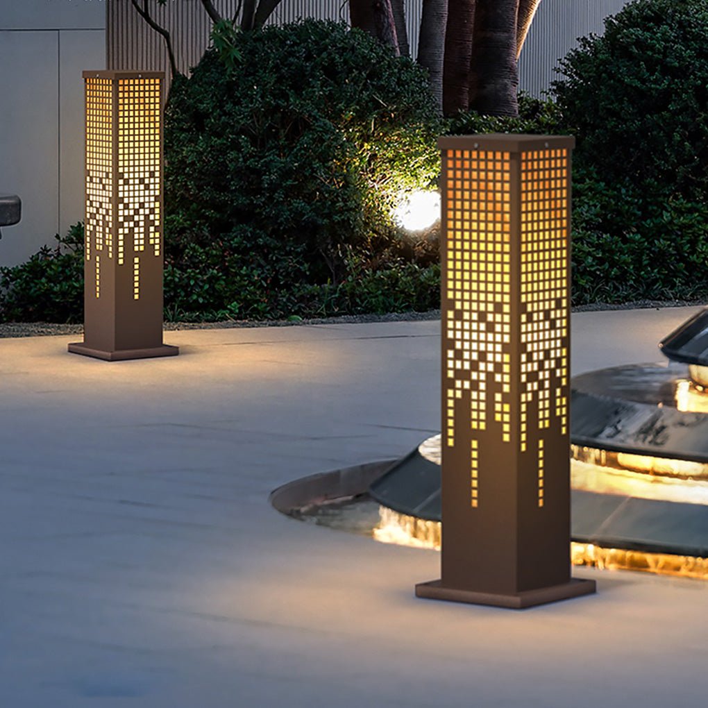 Modern Hollow Outdoor Garden Path Light Waterproof Stainless Steel Landscape Lamp in Brown