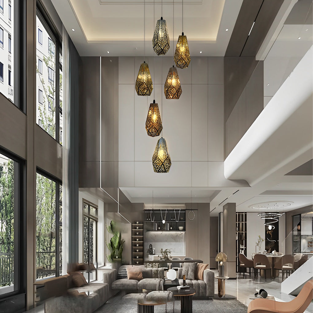 Modern Hollow Stainless Steel Gourd Pendant Light Electroplated Postmodern Chandelier for Dining Room