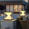 Modern Hourglass Solar LED Outdoor Pillar Light Square Waterproof Fence Post Lamp Black