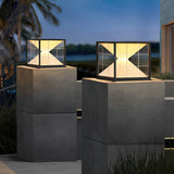 Modern Hourglass Solar LED Outdoor Pillar Light Square Waterproof Fence Post Lamp Black
