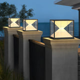 Modern Hourglass Solar LED Outdoor Pillar Light Square Waterproof Fence Post Lamp Black