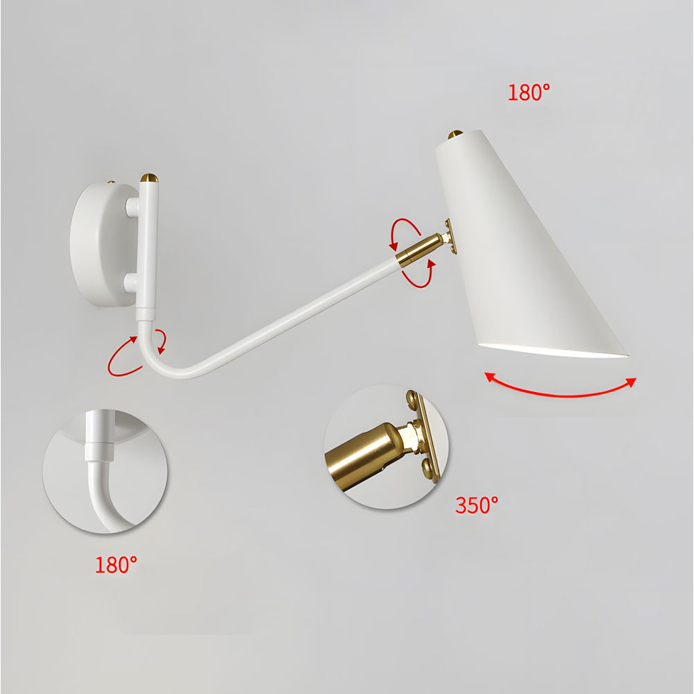 Modern Hoxton Swing Arm Wall Sconce with Conical Shade and Adjustable Iron Lamp Arm