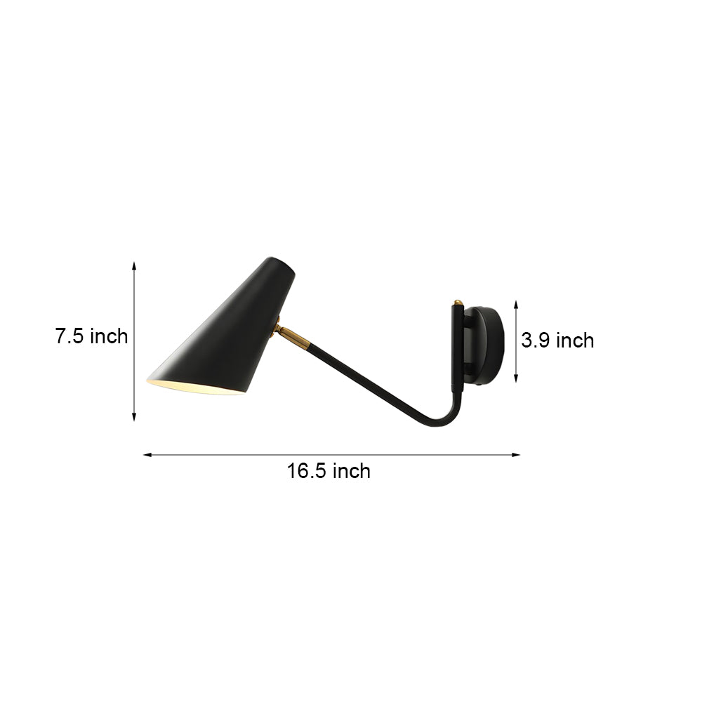 Modern Hoxton Swing Arm Wall Sconce with Conical Shade and Adjustable Iron Lamp Arm