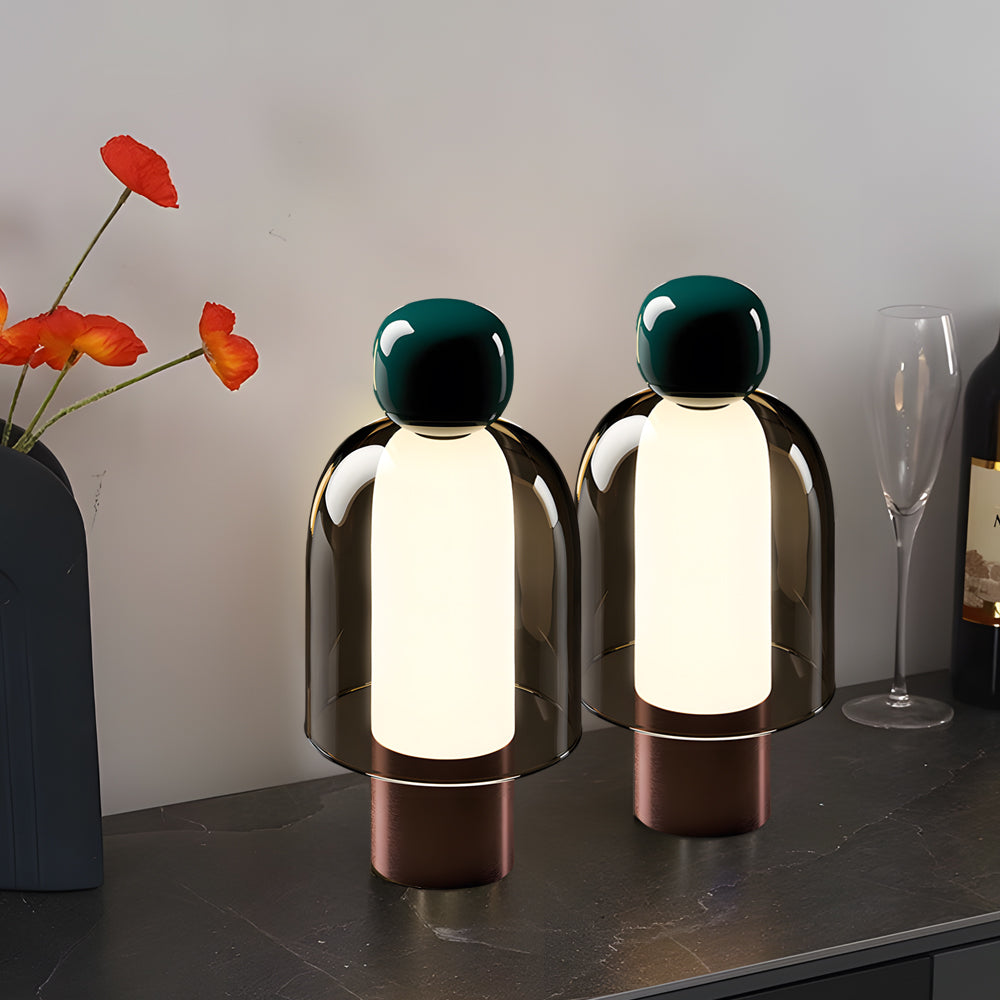 Modern Humanoid Profile Glass Table Lamp Rechargeable Battery Operated LED Dimmable Desk Light