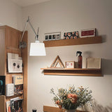 Modern Industrial Adjustable Rocker Wall Sconce with Fabric Shade and Fog Silver Finish