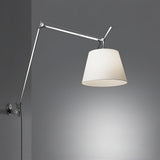 Modern Industrial Adjustable Rocker Wall Sconce with Fabric Shade and Fog Silver Finish