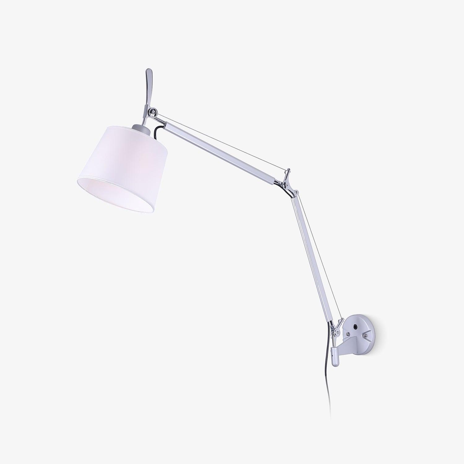 Modern Industrial Adjustable Rocker Wall Sconce with Fabric Shade and Fog Silver Finish