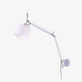 Modern Industrial Adjustable Rocker Wall Sconce with Fabric Shade and Fog Silver Finish