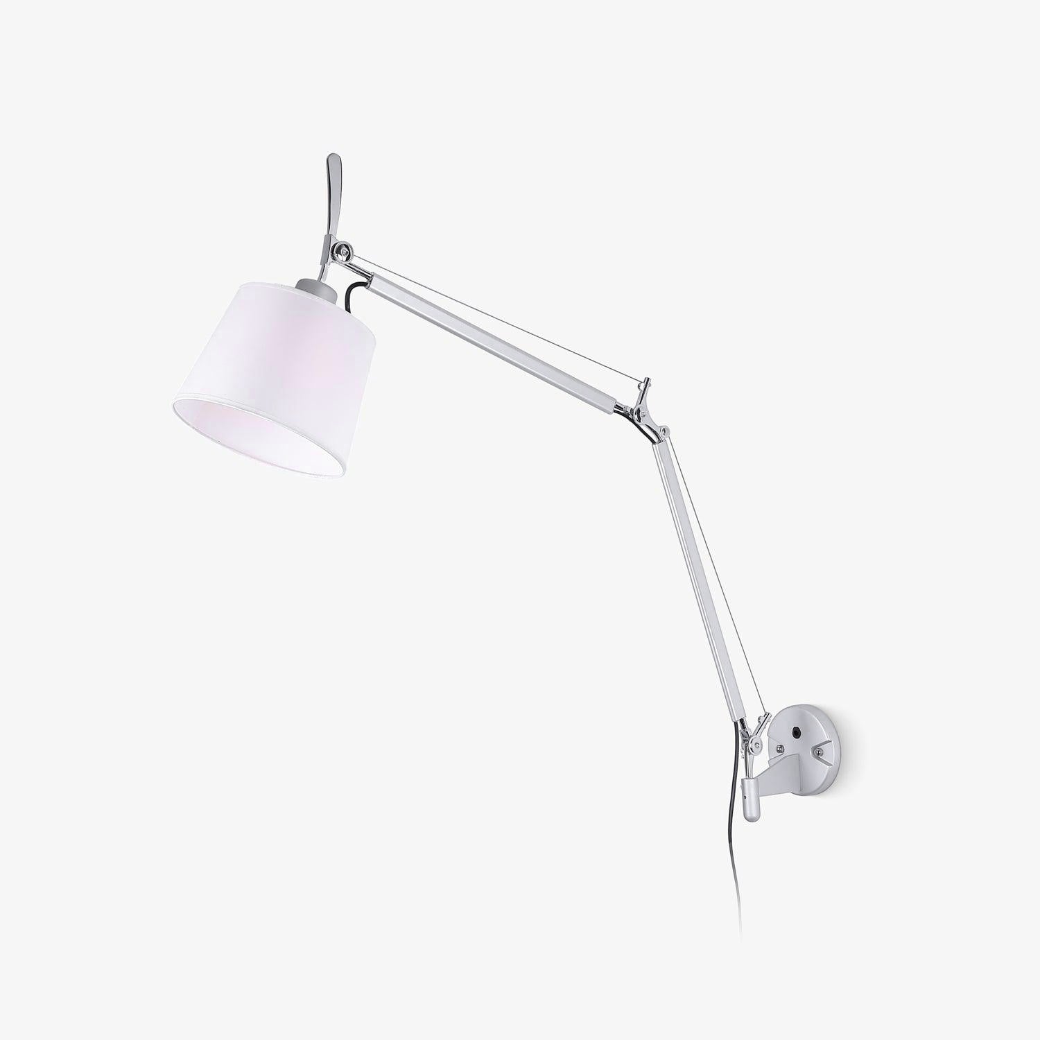Modern Industrial Adjustable Rocker Wall Sconce with Fabric Shade and Fog Silver Finish