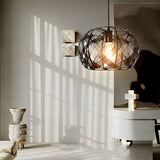 Modern Industrial Black Iron Mesh Geometric Pendant Light Fixture for Kitchen and Dining Room