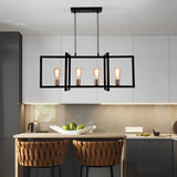 Modern Industrial Black Iron Rectangular Chandelier for Dining Room and Kitchen Island