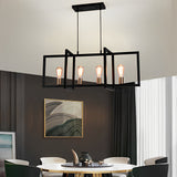 Modern Industrial Black Iron Rectangular Chandelier for Dining Room and Kitchen Island