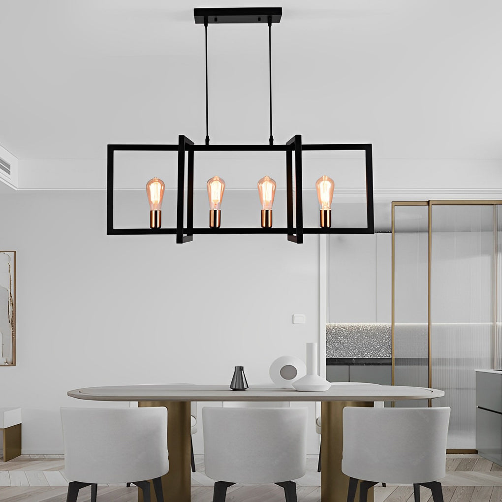 Modern Industrial Black Iron Rectangular Chandelier for Dining Room and Kitchen Island