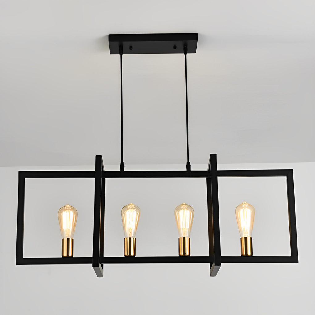 Modern Industrial Black Iron Rectangular Chandelier for Dining Room and Kitchen Island