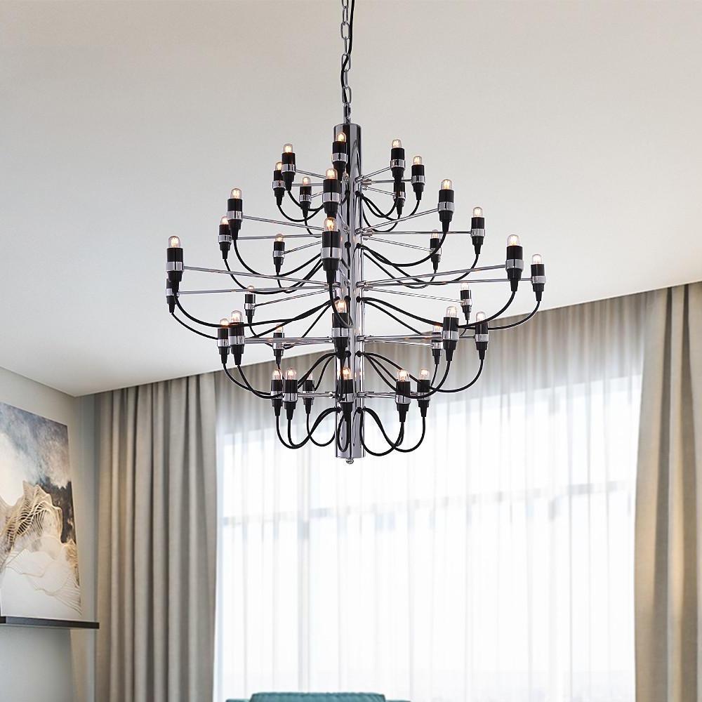 Modern Industrial Candlestick Chandelier Black Metal Multi Light Hanging Fixture for Living Room
