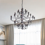 Modern Industrial Candlestick Chandelier Black Metal Multi Light Hanging Fixture for Living Room