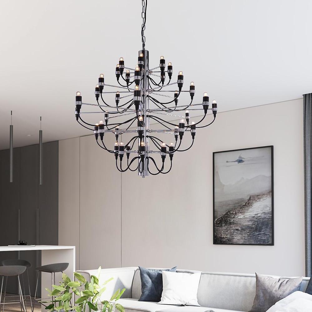 Modern Industrial Candlestick Chandelier Black Metal Multi Light Hanging Fixture for Living Room
