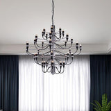 Modern Industrial Candlestick Chandelier Black Metal Multi Light Hanging Fixture for Living Room