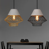 Modern Industrial Cement and Iron Cage Pendant Light for Kitchen Island and Dining Room