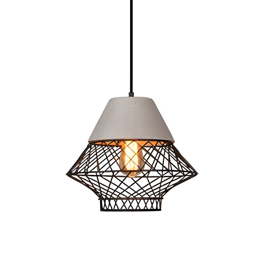 Modern Industrial Cement and Iron Cage Pendant Light for Kitchen Island and Dining Room