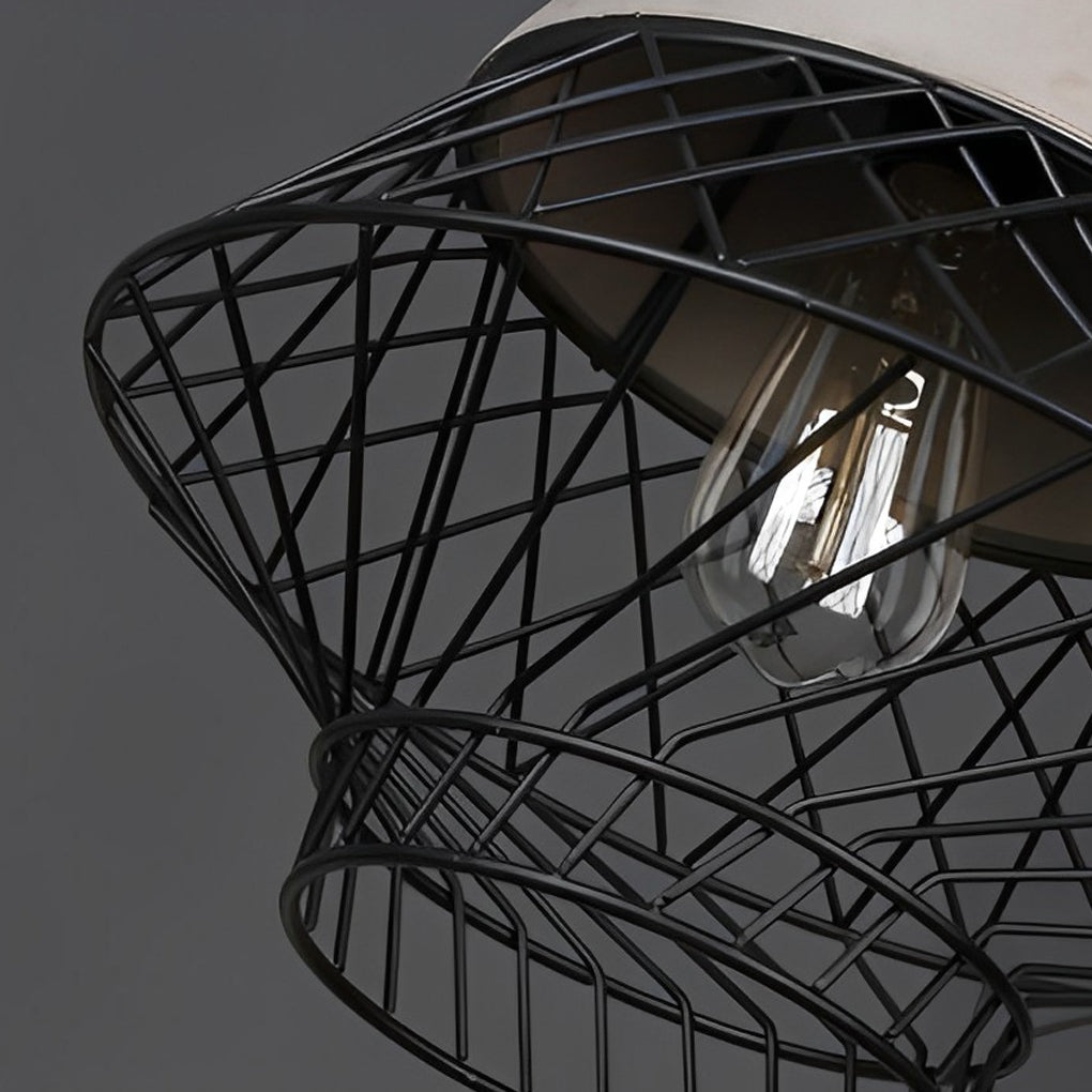 Modern Industrial Cement and Iron Cage Pendant Light for Kitchen Island and Dining Room
