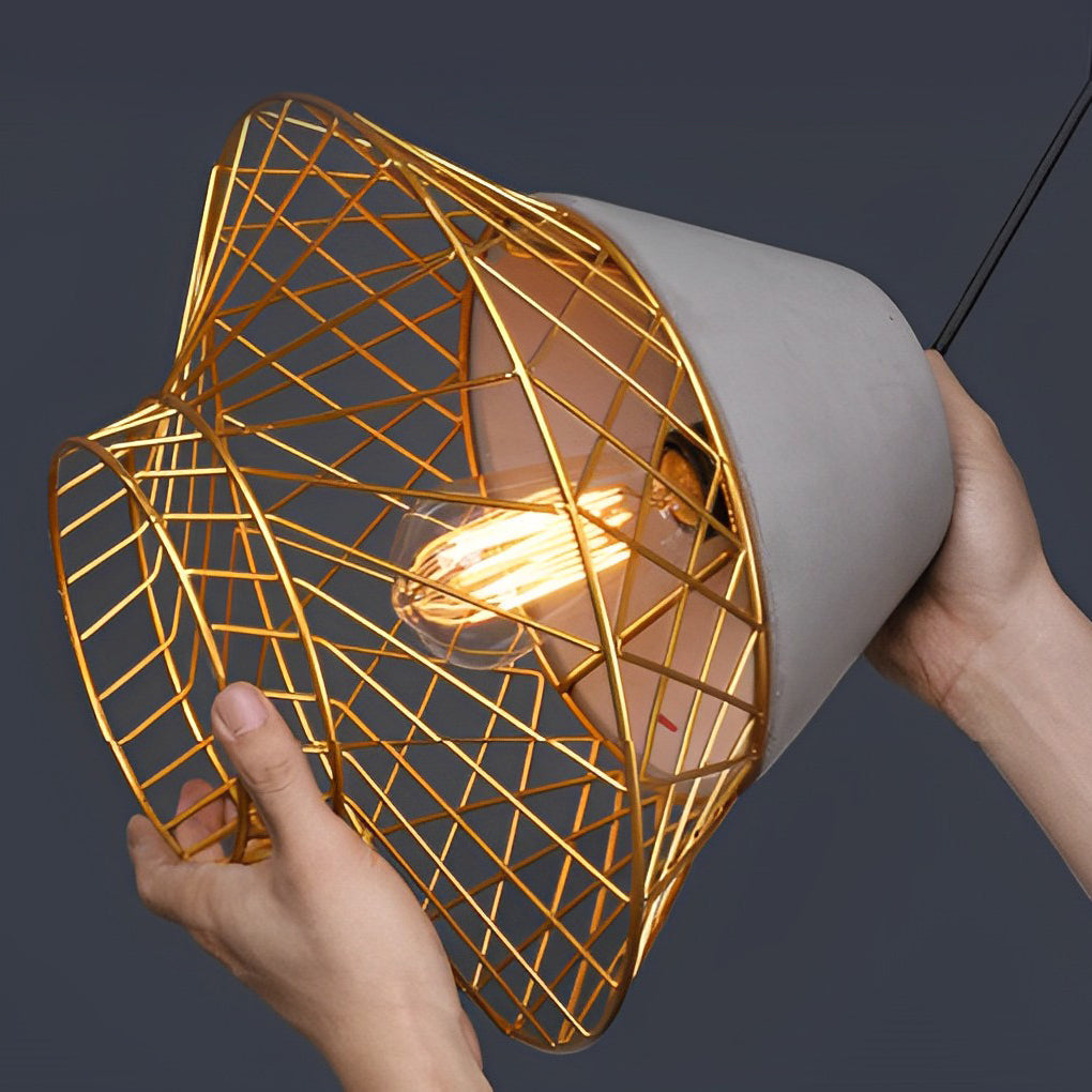 Modern Industrial Cement and Iron Cage Pendant Light for Kitchen Island and Dining Room