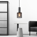 Modern Industrial Concrete and Black Metal Mesh Pendant Light E27 Cage Chandelier Ceiling Lamp