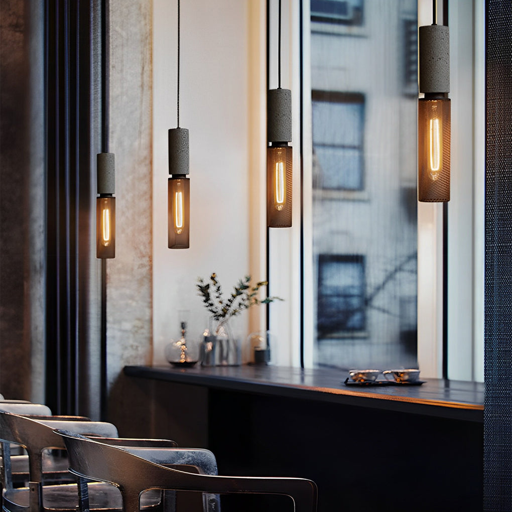 Modern Industrial Concrete and Black Metal Mesh Pendant Light E27 Cage Chandelier Ceiling Lamp